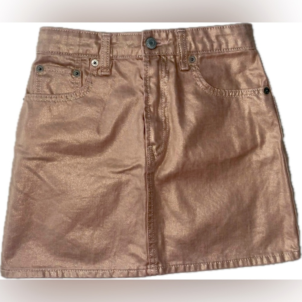 Girls Metallic Pink Denim Skirt